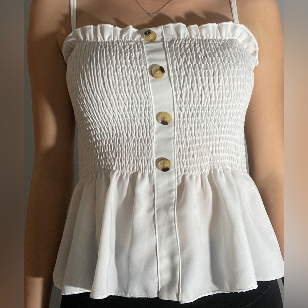 White Ribbed Long Tank - Picture 2 of 2